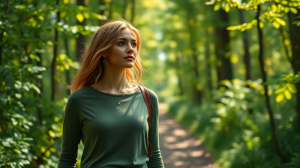 inspired spiritual woman clarity connection commitment spirituality forest path green sunlight