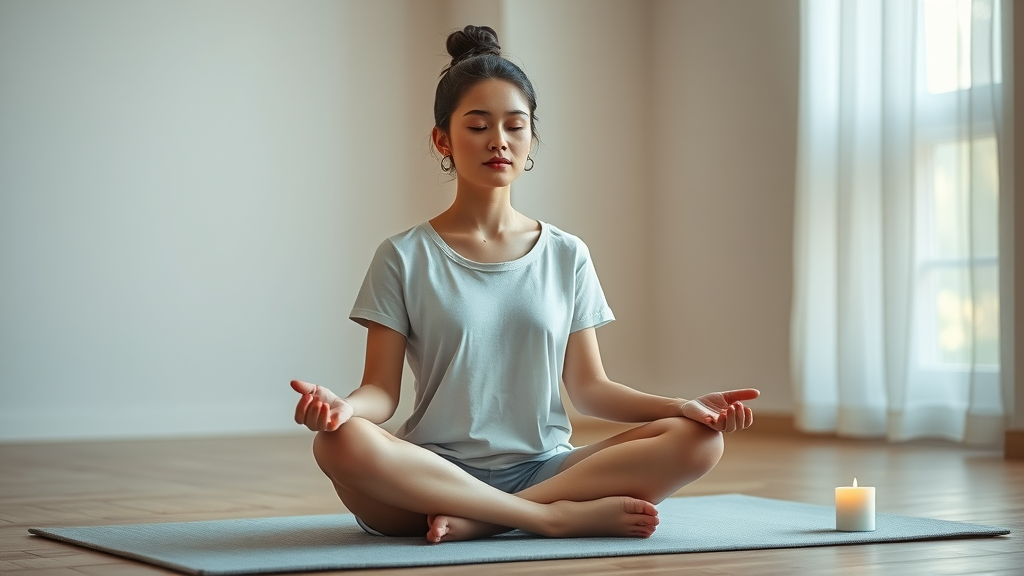 Serene woman practicing mindfulness and meditation in a tranquil room