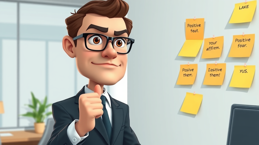focused professional positive affirmations money mindset minimalist office cartoon style