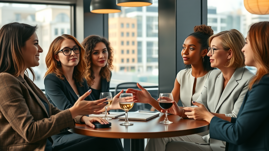 successful women entrepreneurs exchanging advice in urban cafe, financial habits in business