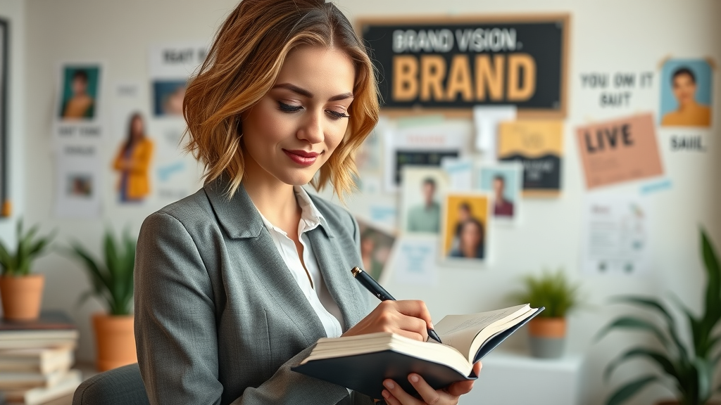 woman entrepreneur building brand identity, defining values and mission for branding for women-owned businesses