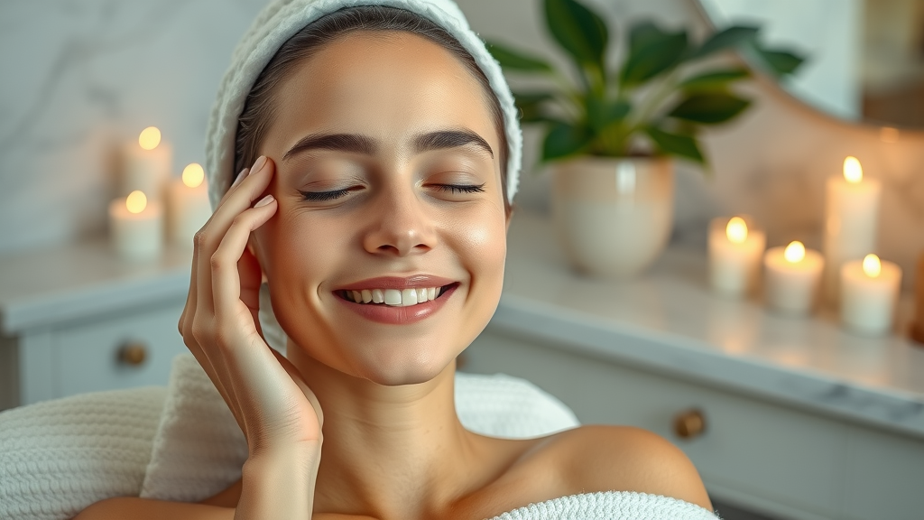 Luxury lifestyle tips for self-care rituals at home, enjoying spa-like relaxation in a serene setting.