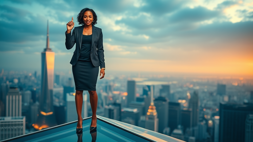 female business overcoming obstacles confident glass ceiling urban landscape mindset coach