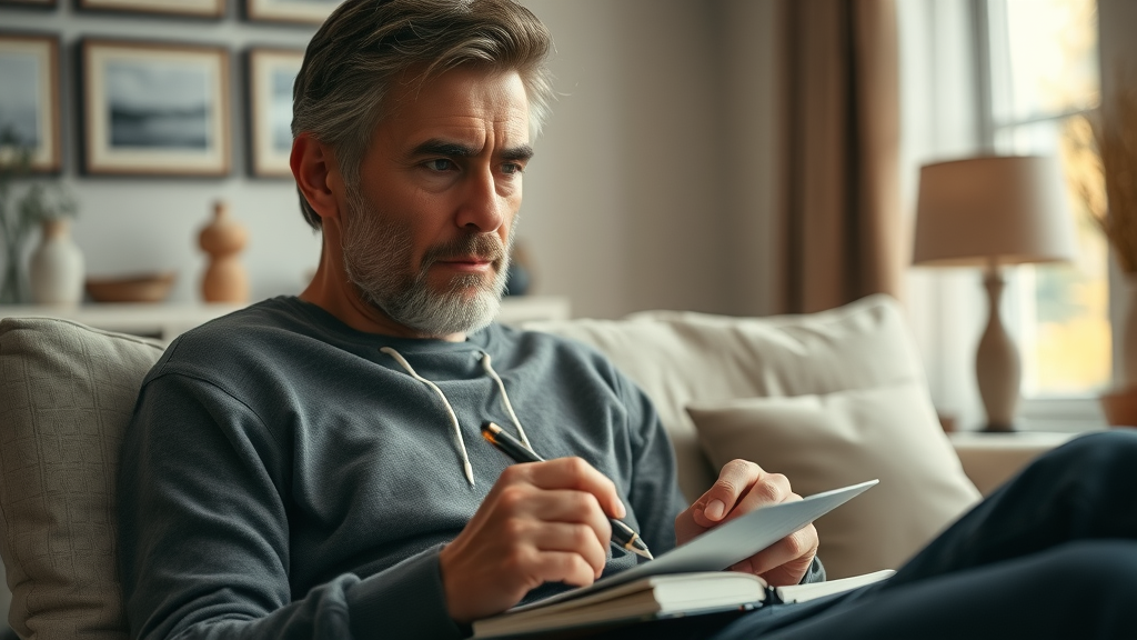 thoughtful adult journaling to find your inner voice guidance at home