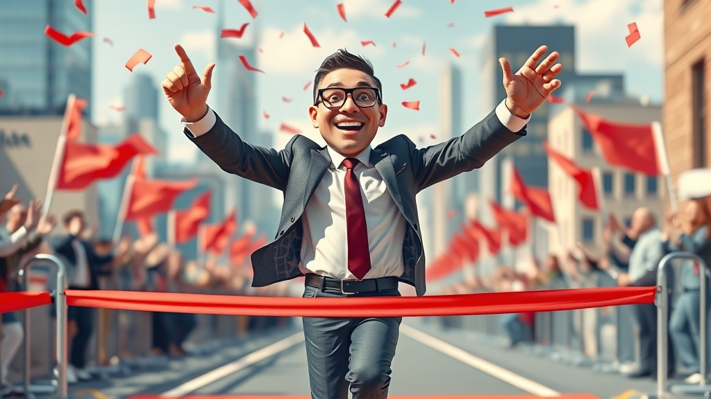 sustaining boldness confident crossing finish line urban celebration confetti