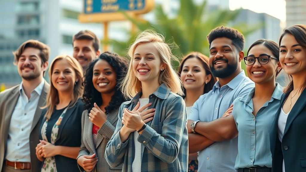 inspiring diverse group of individuals confident empowered money mindset cityscape greenery