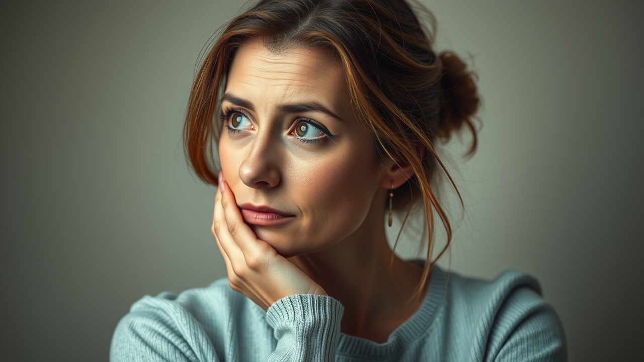 Thoughtful woman overcoming negative thoughts to build a better money mindset for women entrepreneurs.