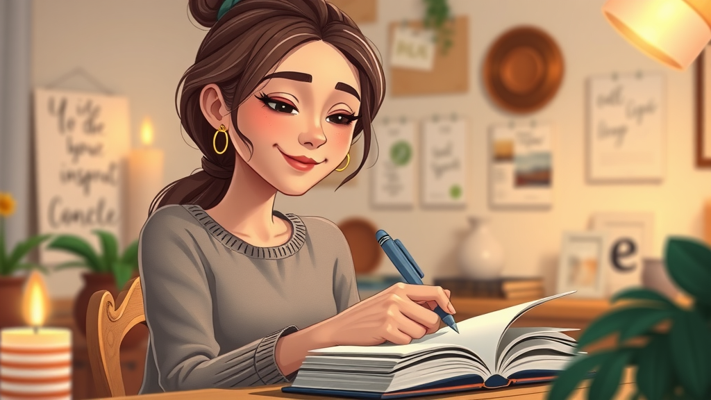 Woman focused on writing down your soul in a cozy workspace