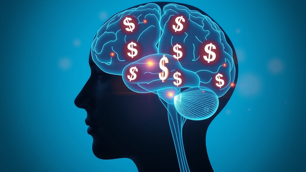 money mindset scientific visualization showing how mindset blocks form with financial symbols glowing in brain imagery