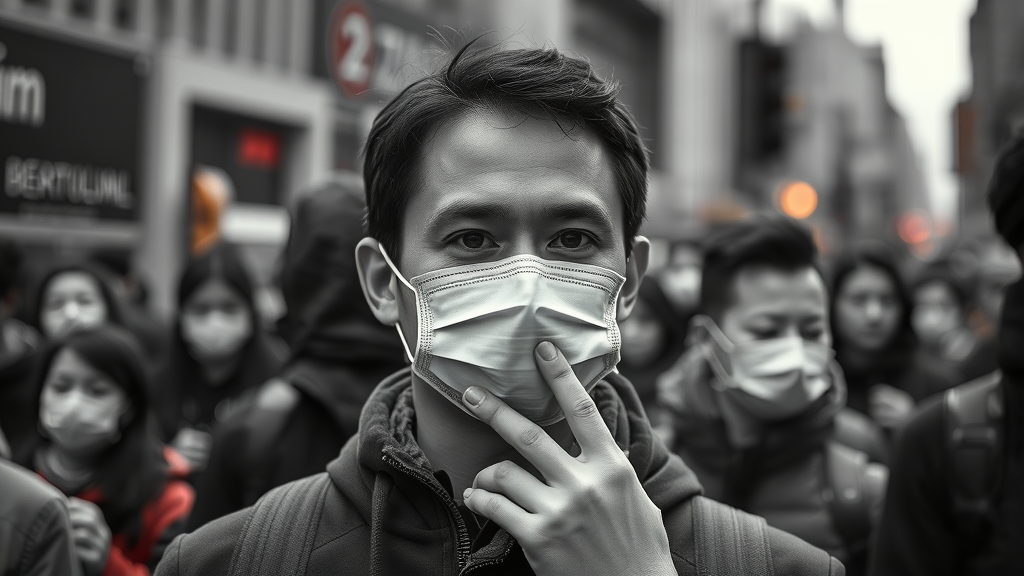 Authentic life challenge: individual blending in with crowd, wearing a metaphorical transparent mask